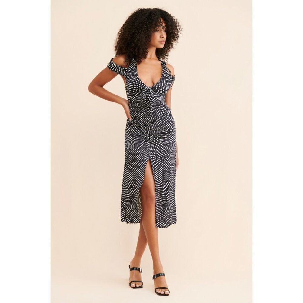 NWT For Love & Lemons Beth Black & White Polka Dot Midi Dress Size XS